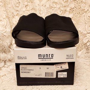 MUNRO AMERICAN BLACK SLIP-ON OPEN TOE MULE - FABRIC UPPER -SIZE 9W